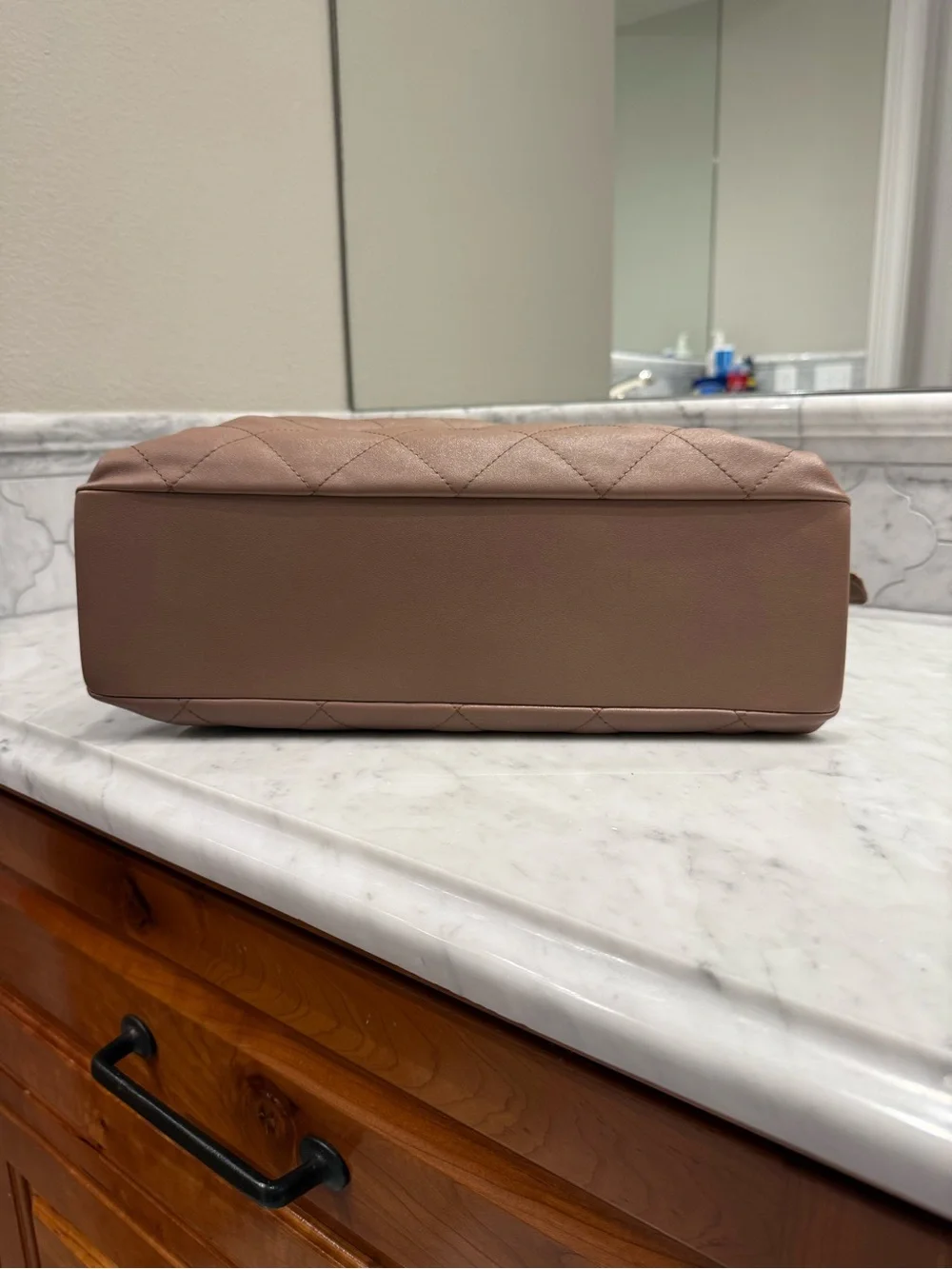 CHANEL Quilted Lambskin Shoulder Bag in Taupe